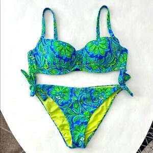 CALZEDONIA COBEY Bikini Paisley Blue and Green Sz Small